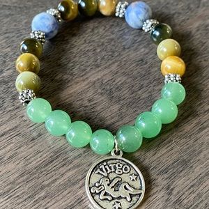 Blue and gold tiger eye sodalite and jade bracelet